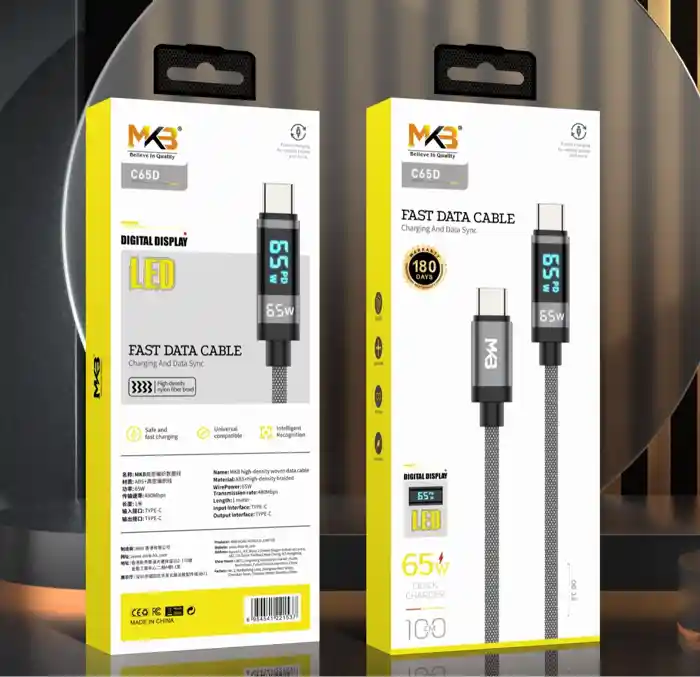 MKB C65D Type C To C 65W Braided Fast Charging Cable